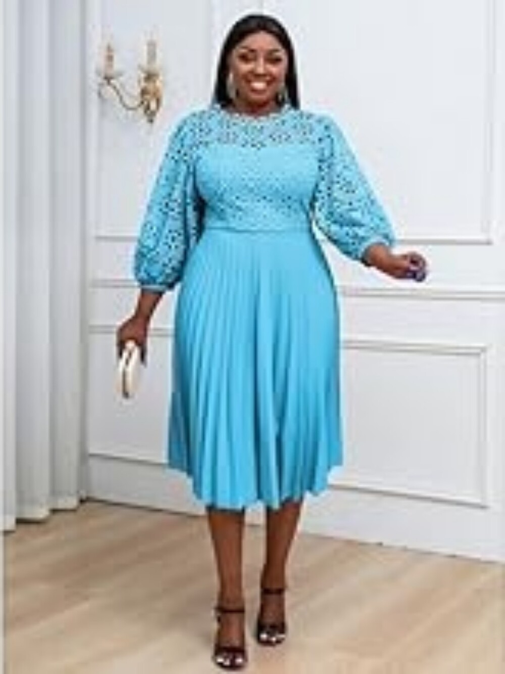 Aomei Blue Eyelet Lace Bodice Dress by